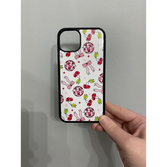 Other - iPhone 13 Case Unisex OS White Pink Disco Ball Cherry Bow Print Bumper Cover